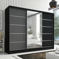 Schwebetürenschrank, 3-türig Schrank 200 cm mit Spiegel AURELIA 1 (Schwarz | Graphit | Schwarz)
