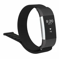 INF Armband für Fitbit Charge 2 austauschbares Klettverschluss Nylon Armband Schwarz Schwarz