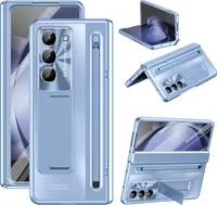 Pouzdro pro Samsung Galaxy Z Fold 5 galvanizované pouzdro se S Pen a držákem na pero, ochranná fólie na displej, ochrana pantu a stojánkem modré