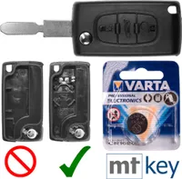 Autoschlüssel Funk Fernbedienung Austausch Gehäuse mit 3 Tasten + NE78 Rohling + Batterie kompatibel mit Peugeot 607
