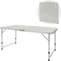 ECD Germany Hliníkový kempingový stôl, skladací stôl, 120x60x54-70 cm, sivý, vrchná doska z HDPE