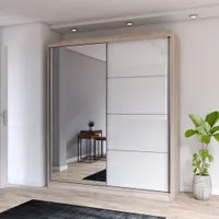 Schwebetürenschrank Kleiderschrank Schrank 203cm Sonoma/Weiß mit Spiegel Multi 35