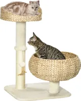 PawHut Kratzbaum, 72 cm, Kletterbaum mit 2 Katzenbetten, Katzenbaum mit Kissen, Spielball und Sisalsäulen, Spielbaum, Katzenkratzbaum, Beige+Cremeweiß
