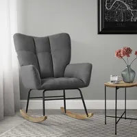 ML-Design houpací křeslo tmavě šedé s froté potahem, čalouněné houpací křeslo s dřevěnými podběhy, lehátko s područkami