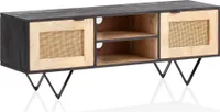 WOHNLING Lowboard Mango Massivholz / Rattan 120x44x35 cm TV-Kommode mit zwei Türen, Design TV-Schrank mit Kabeldurchlass, Fernsehtisch Fernsehschrank Modern, Fernsehkommode Wohnzimmer