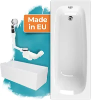 Calmwaters® Badewanne Komplettset 180x80 cm mit Wannenträger & Ablaufgarnitur, Set Acryl-Badewanne rechteckig, Original Rechteck-Badewanne 180 x 80 cm, Weiß
