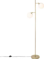 QAZQA - Art Deco Art Deco Stehleuchte I Stehlampe I Standleuchte I Lampe I Leuchte Gold I Messing mit Milchglas 2-Licht - Pallon I Wohnzimmer I Schlafzimmer - Stahl Länglich - LED geeignet E14