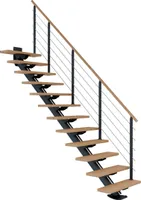 Dolle Mittelholmtreppe Sydney in Eiche weiß, geölt 75 cm breit Gerade für Geschosshöhen 240 – 292 cm UK Metall Anthrazit mit einseitigem Designgeländer