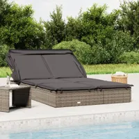 vidaXL Lehátko pre 2 osoby so strieškou sivé 213x118x97 Poly ratan