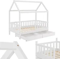 Juskys Kinderbett Marli 90 x 200 cm - Bettkasten, Gitter, Lattenrost & Dach - Holz Weiß