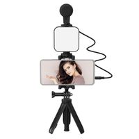 Smartphone-Vlogging-Kit Stativ-Telefonhalter + Mikrofon + Videoleuchte + Clip + 3,5-mm-TRS-zu-TRRS-Audiokabel fuer Live-Stream-Videoaufnahmen
