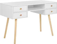 BELIANI Biurko białe 110 x 55 cm na jasnych drewnianych nogach 4 pojemne szuflady styl skandynawski