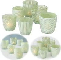 LS-LebenStil 6x Glas Teelichthalter Retro Grün Weiß 7-9cm Set Teelichtglas Windlichthalter Kerzenhalter Kerzenglas Kerzenständer Teelichter Windlicht