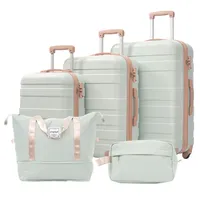 Flieks Reisekofferset Trolley-Set 5-tlg., Hartschalenkoffer Rollkoffer mit 2 Tasche, Gepäckset mit Kosmetiktaschen, Trolleys mit TSA-Schloss, Grün