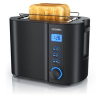 Arendo 2-Scheiben Toaster mit 6 Bräunungsstufen, LCD-Display mit Restzeitanzeige, 800 Watt, Auftaufunktion, Brötchenaufsatz, Schwarz