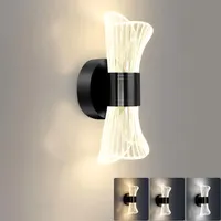 LED Wandleuchte Innen, 10W Moderne Wandlampe dimmbar, 3 Lichtfarben Acryl Wandbeleuchtung Up Down für Schlafzimmer Wohnzimmer Treppe Flur, Schwarz