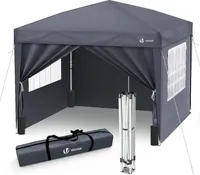 VOUNOT® Pavillon 3x3m mit 4 Seitenteilen & 4 Sandsäcke, Pop Up Faltpavillon, Faltbar Gartenzelt Partyzelt, inkl. Tasche, Grau