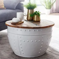 Kawowy  mango 60x36x60 cm drewno lite metal biały industrialny okrągły | Wohnling