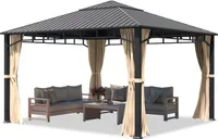 Gartenpavillon 4x4 m Stahldach Hardtop, 4 Seitenteile in Champagner, Pfosten 9x9 cm