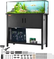 VEVOR stojan na akvárium, stojan na 40 galonové akvárium, stojan na akvárium na želvy 93 x 48 x 80 cm z oceli a MDF, nosnost 152 kg, stojan na akvárium na plazy s úložnou skříňkou a vestavěným napájecím panelem černý