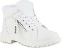 VAN HILL Damen Warm Gefüttert Worker Boots Stiefelette Bequem Prints Schuhe 841489, Farbe: Weiß, Größe: 41