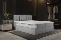 TRADA Boxspringbett Palermo 160x200 Matratze 9-Zonen Pocket Express mit Bettkasten Grau Velvet Topper