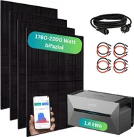 Balkonkraftwerk mit Speicher 1760+ Watt - inkl. Anker SOLIX Solarbank 2 Pro (1,6 kWh) - Anschlusskabel - Unterkonstruktion für Dachziegel