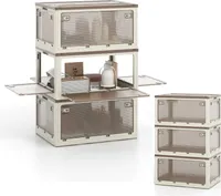 KOMFOTTEU Aufbewahrungsbox mit 3 Ebenen mit Deckel, Stapelboxen 292L mit Rollen, Ordnungsbox faltbar & stapelbar, Kunststoffbox Schuhboxen, 66,5 x 46,5 x 111,5 cm (Weiß)