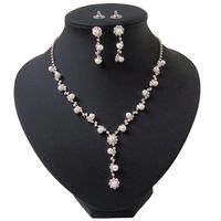 Set 3 Tgl Halskette Armband Ohrringe Perlen imitat Collier Weiß Strass Braut 