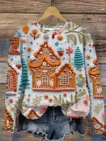 ASKSA Damen Weihnachtspullover Lustig 3D Drucken Weihnachten Sweatshirt Langarm Print Rundhals Niedlich Kapuzenpullover Weihnachtspulli Damen Xmas Pullover,C Weiss,M