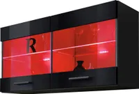Komodee | Vitrine Schrank mit 2 Türen Savona, Korpus Schwarz Matt Frontfarbe Schwarz Hochglanz, LED RGB
