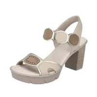 Rieker Damen Sandale Klettverschluss Plateau Blockabsatz 67576, Größe:40 EU, Farbe:Beige