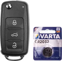 Repair Reparatur Satz Auto Schlüssel Austausch Gehäuse mit 3 Tasten + Rohling + Batterie kompatibel mit VW Golf UP Polo T5 Caddy Tiguan Beetle EOS Jetta