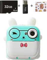 Q5 HD mini kamera, digitální kamera s termotiskem pro děti, modrá barva , 32G vysokorychlostní karta + čtečka karet + kreslená nálepka