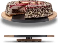Fino Casa drehbare Schieferplatte mit Edelholz rund als Servierplatte Kuchenplatte Wurstplatte Käseplatte Die Schiefer Platte mit Holz Tortenplatte