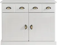 Kommode PARIS aus massiver Kiefer in weiß, schönes Sideboard mit 2 Türen, praktische Apothekerkommode mit 2 Schubladen, zeitlose Schubladenkommode mit Muschelgriffe