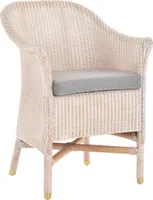 KRINES HOME Loom-Sessel in der Farbe Vintage Weiss inkl. Polster Braun aus echtem Loom-Geflecht