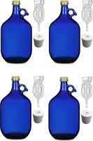 4 x 5L Premium blaue Flasche +STOPFEN +GÄRRÖHRCHEN GÄRBALLON Weinballon Glasballon