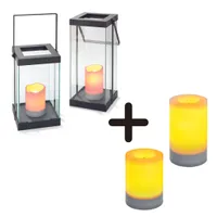 LED-Glaslaternen im 2er Set für Solar- oder Batteriebetrieb, inkl. Wechselkerzen