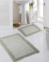 Badematten Set 2-teilig Steinoptik rutschfest waschbar - grau Größe - 50x60cm + 60x100 cm