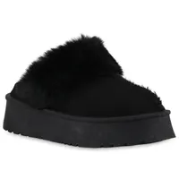 VAN HILL Damen Warm Gefüttert Pantoffeln Hausschuhe Bequem Kunstfell Schuhe 840791, Farbe: Schwarz, Größe: 37