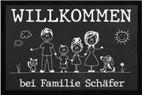 Fußmatte Familie 1, 2, 3 Kinder & mehr + Hund, Katze personalisiert mit Namen Strichmännchen SpecialMe® weiß 60x40cm