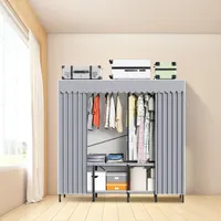 Bettizia Stoffschrank, Faltschrank, Kleiderschrank, Garderobe mit 1 Kleiderstange, Grau, faltbar, 178 x170 x 48 cm