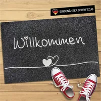 WELLMODA® Fußmatte Premium I genähter Schriftzug Willkommen I Waschbar & rutschfest I Fussmatte für außen & innen I Fußabtreter für Haustür, Garten & als Geschenkidee in 40x60 cm Grau