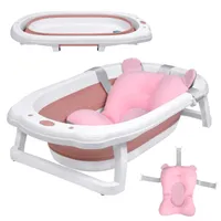 JOIEYOU Baby Badewanne Faltbare Babybadewanne mit Gestell und Badematte Rutschfeste Tragbare Babywanne für Neugeborene Kinder (Rosa)
