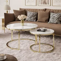 Runder Couchtisch CIRI 2in1 Gold Chrom / Weiß Hochglanz