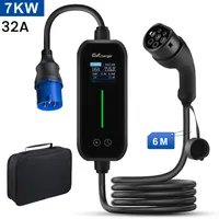 6m Ładowarka do pojazdów elektrycznych 1-fazowa Typ2 Regulowany kabel do ładowania pojazdów elektrycznych 10A/16A/24A/32A 7KW Jednofazowy