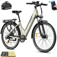 City E-Bike 27,5 Zoll Rostfreie Aluminiumlegierung bis zu 90 - 110 km, Wasserdicht IP54, Elektrofahrrad 7 Gang, Gold