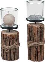 2er Set Windlichter Wili BAUMSTAMM mit Glasaufsatz H. 28cm + 32 cm Formano