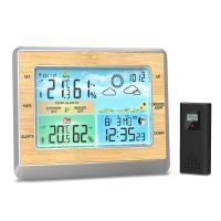 Wetterstation Funk mit Außensensor, Innen-Außenthermometer Hygrometer, 6-Zoll-Farb-LED-Anzeige, 4 Helligkeitsstufen, USB-Ladeanschluss, Barometer, Mondphase, Komfortleiste Funkwetterstation